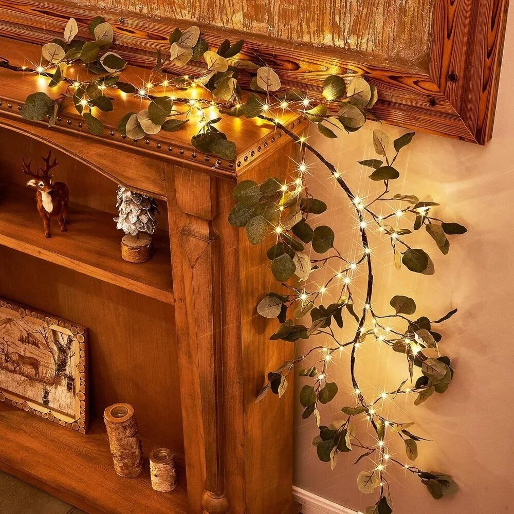 Decorative Garland Lights 6FT 96 LED Fairy Lights, Lighted Eucalyptus Twig Garla